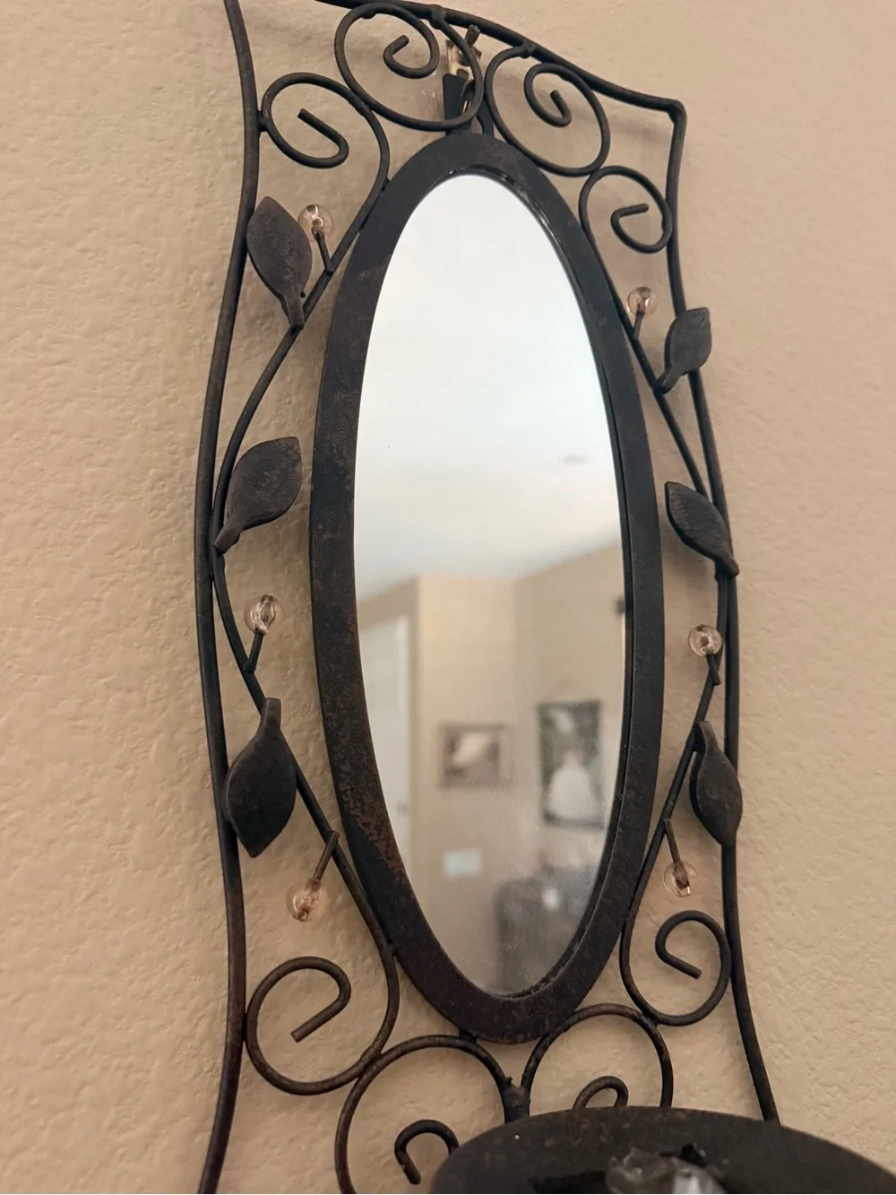 Black Wrought Iron Oval Wall Mirrors with Scrollwork